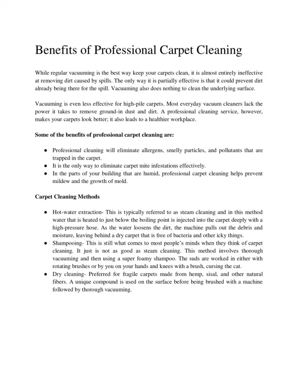 benefits of professional carpet cleaning