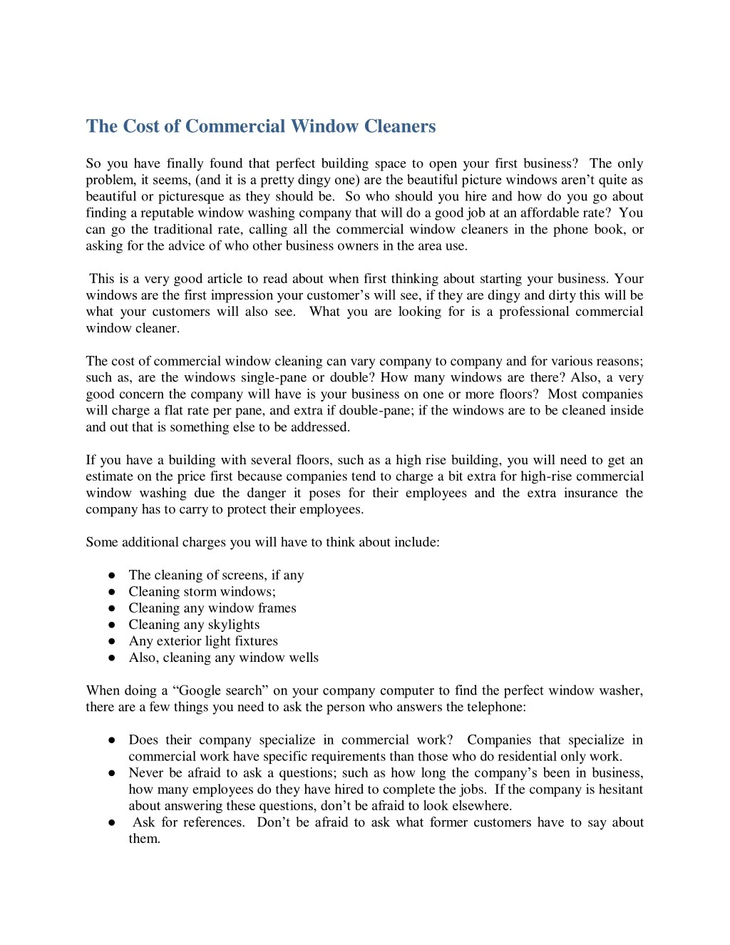 the cost of commercial window cleaners