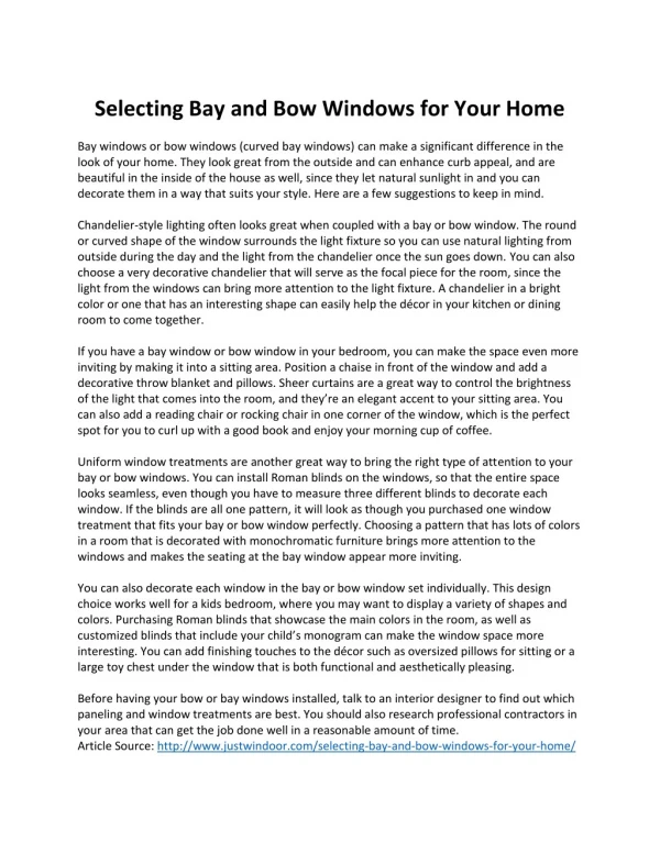 Selecting Bay and Bow Windows for Your Home