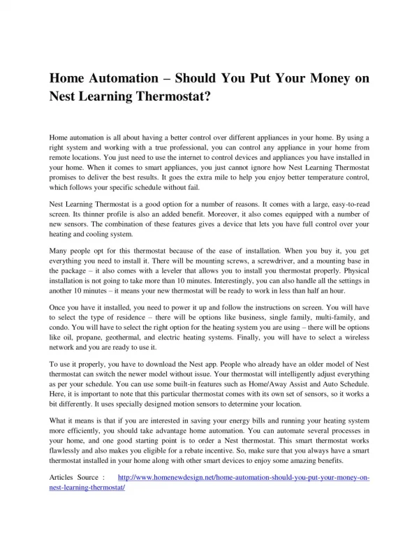 Home Automation – Should You Put Your Money on Nest Learning Thermostat