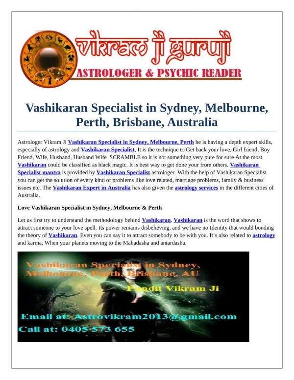 Vashikaran Specialist in Sydney, Melbourne, Perth, Brisbane, Australia