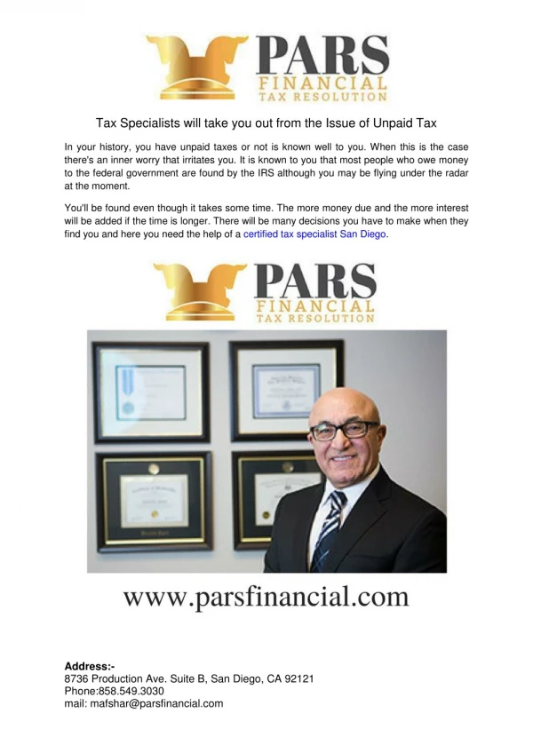 Tax Specialists will take you out from the Issue of Unpaid Tax