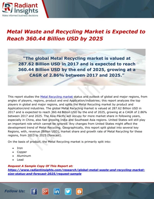 Metal Waste and Recycling Market is Expected to Reach 360.44 Billion USD by 2025