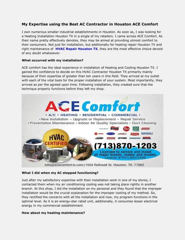 Furnace Contractor Houston TX