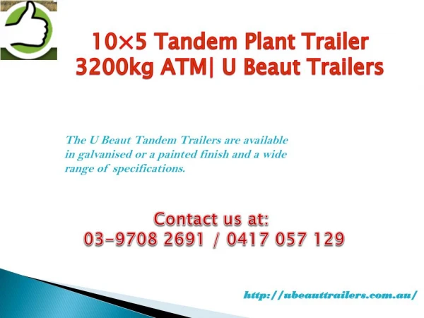 10×5 Tandem Plant Trailer 3200kg ATM| U Beaut Trailers