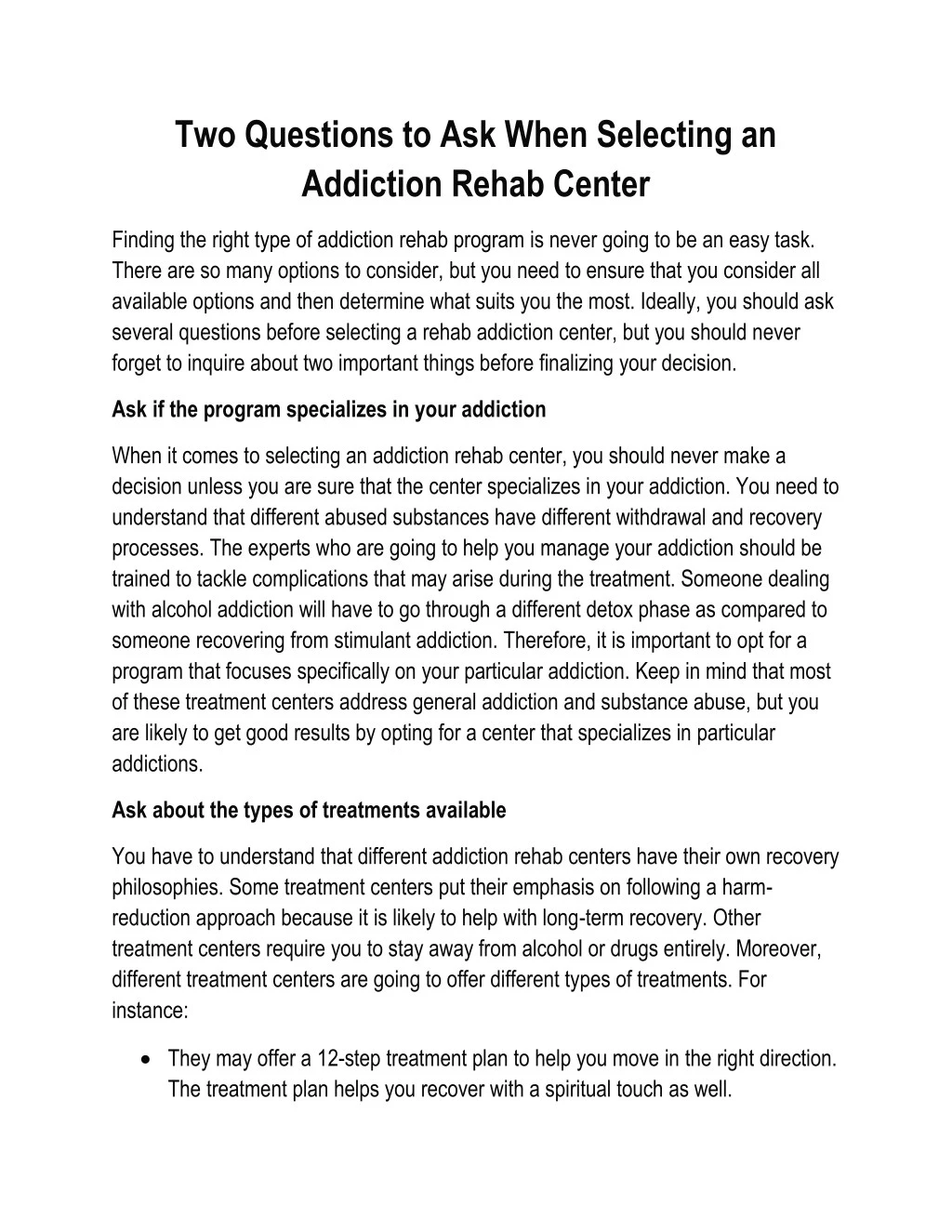 two questions to ask when selecting an addiction