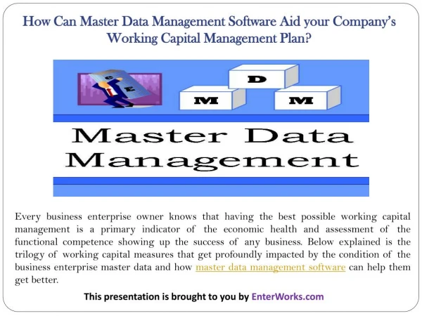 How Can Master Data Management Software Aid your Companys Working Capital Management Plan?
