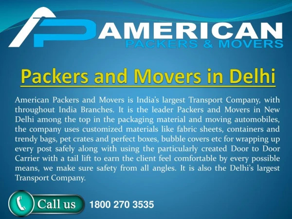 Packers and Movers in Delhi by American Packers and Movers