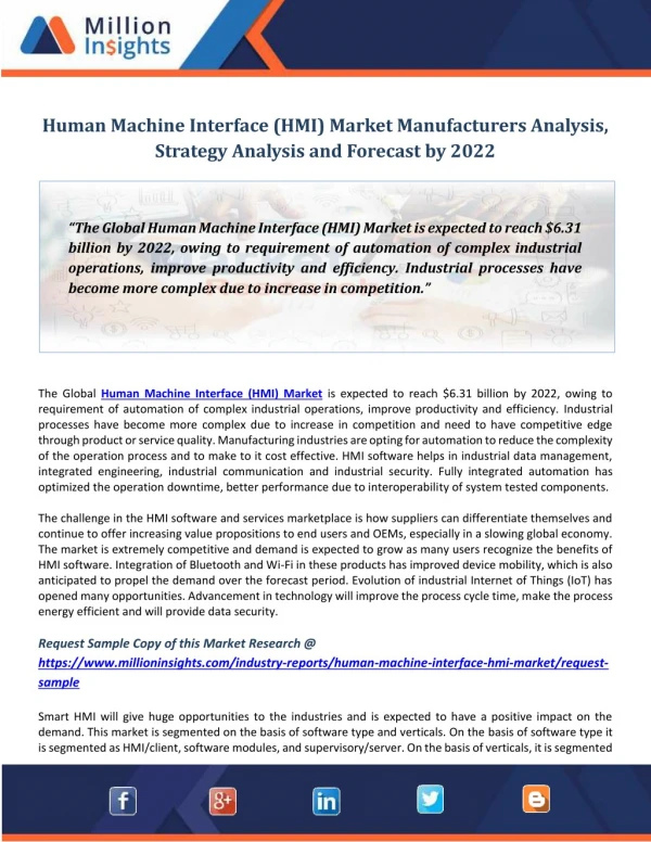 Human Machine Interface (HMI) Market Manufacturers Analysis, Strategy Analysis and Forecast by 2022