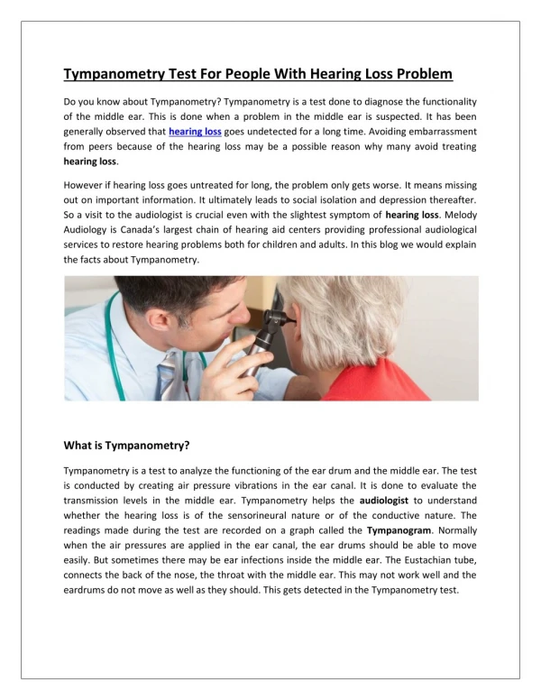 Tympanometry Test For People With Hearing Loss Problem