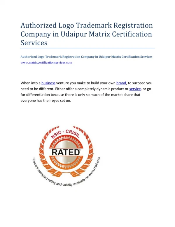 Authorized Logo Trademark Registration Company in Udaipur Matrix Certification Services
