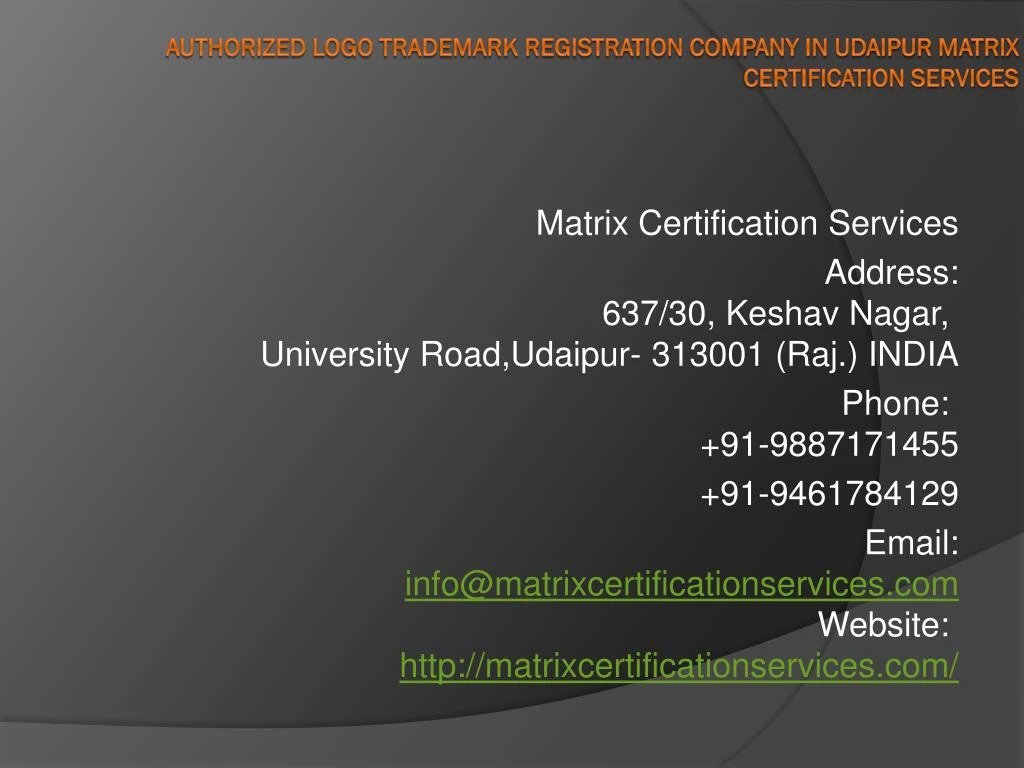 authorized logo trademark registration company in udaipur matrix certification services