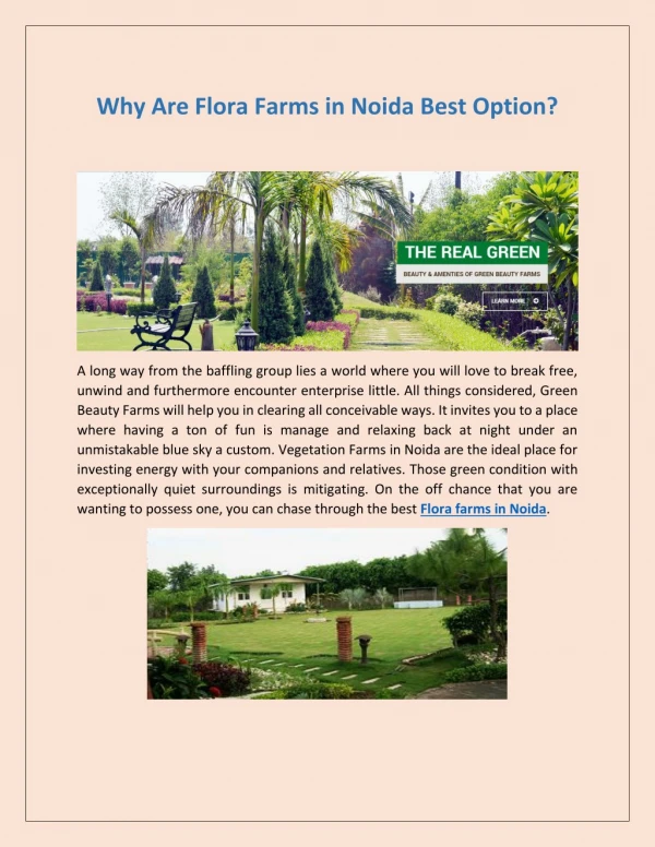 Why Flora Farms in Noida Are Best Option?
