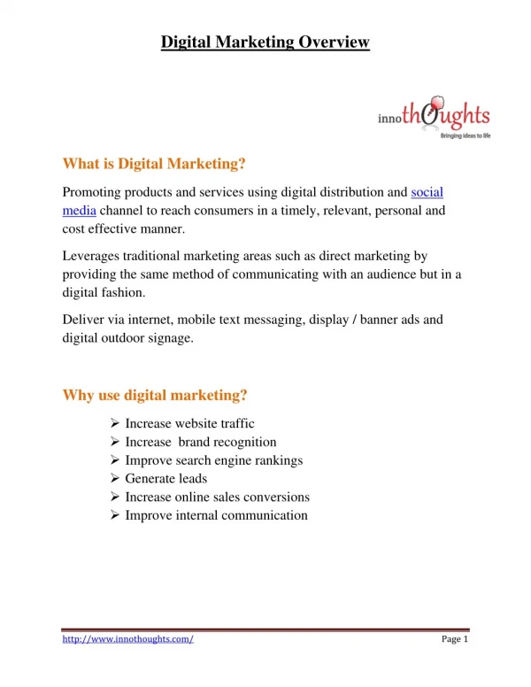 PDF | Digital Marketing Overview | Innothoughts Systems