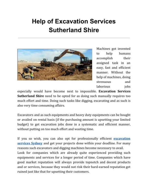 Help of excavation services sutherland shire