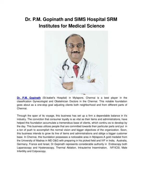 Dr. P.M. Gopinath and SIMS Hospital SRM Institutes for Medical Science