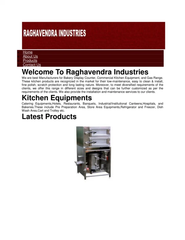 Kitchen Equipments Manufacturers and Suppliers-RAGHAVENDRA INDUSTRIES