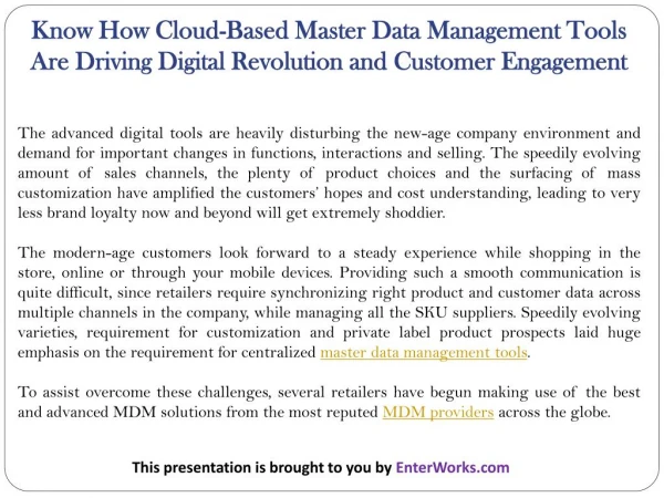 Know How Cloud-Based Master Data Management Tools Are Driving Digital Revolution and Customer Engagement