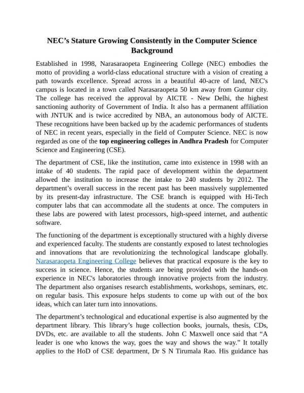 NEC’s Stature Growing Consistently in the Computer Science Background