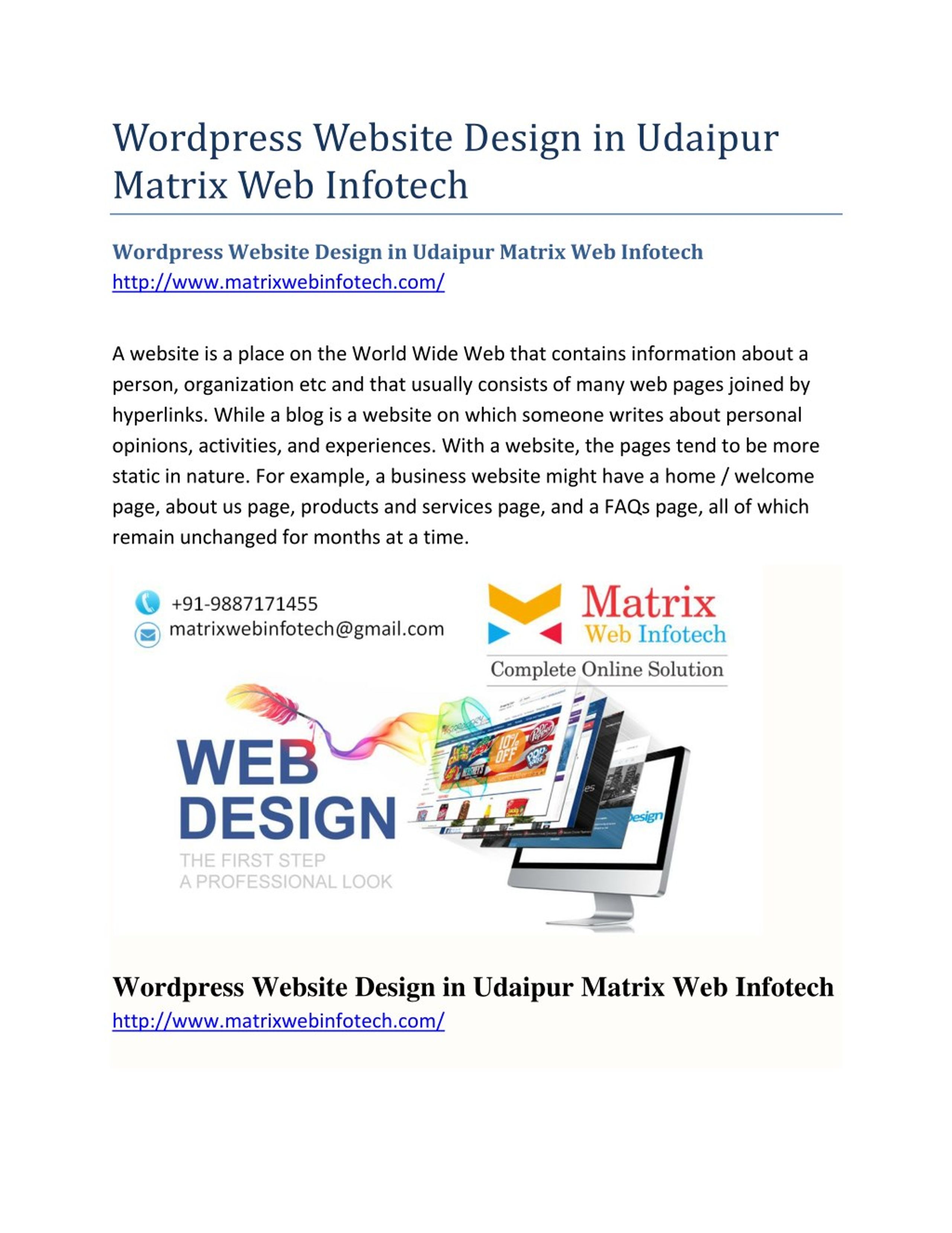 PPT - Wordpress Website Design in Udaipur Matrix Web Infotech ...
