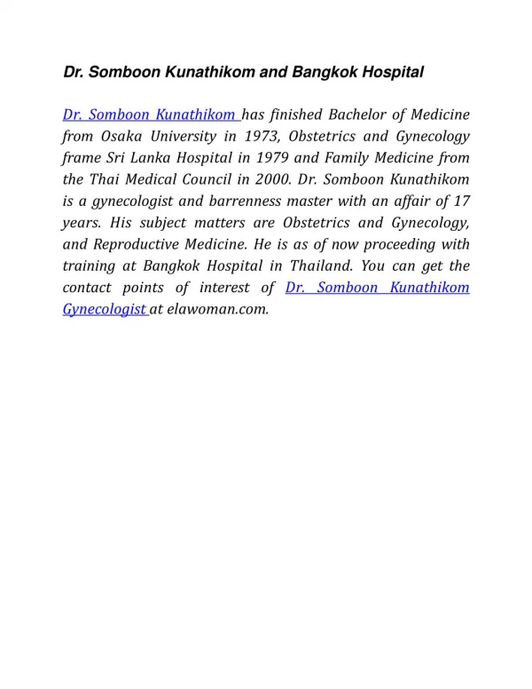 Dr. Somboon Kunathikom and Bangkok Hospital