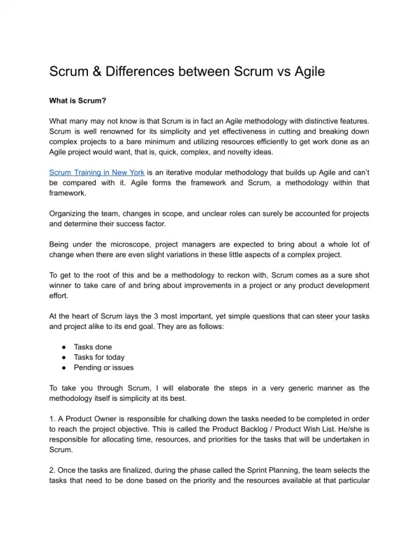 Scrum & Differences between Scrum vs Agile