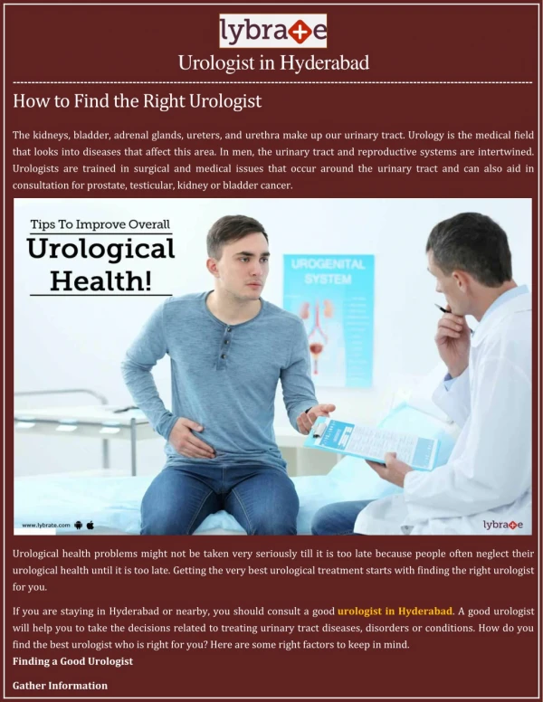 Urologist in Hyderabad - Lybrate