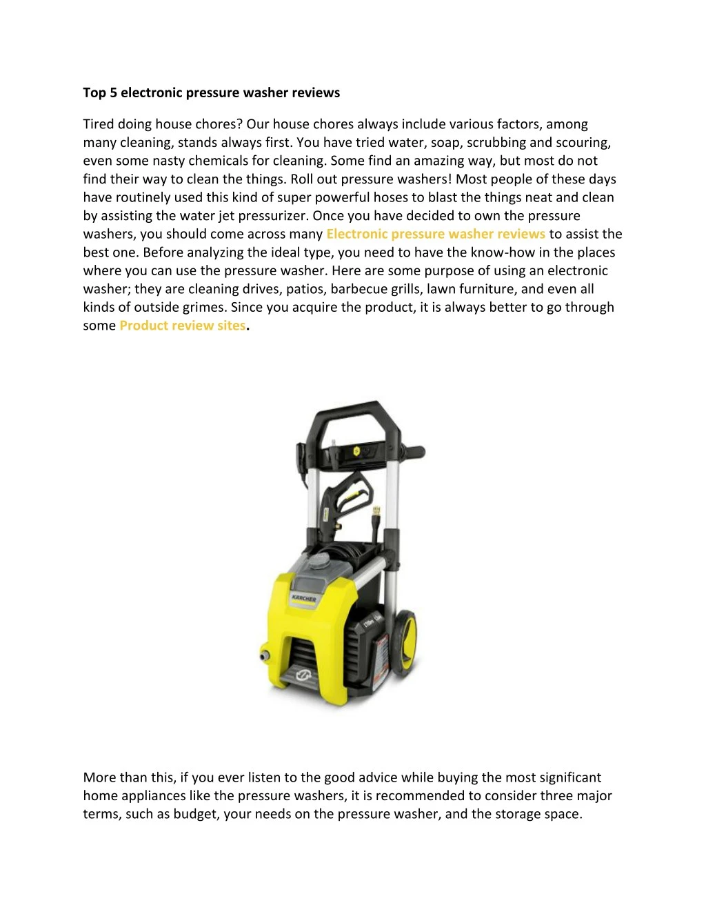 top 5 electronic pressure washer reviews