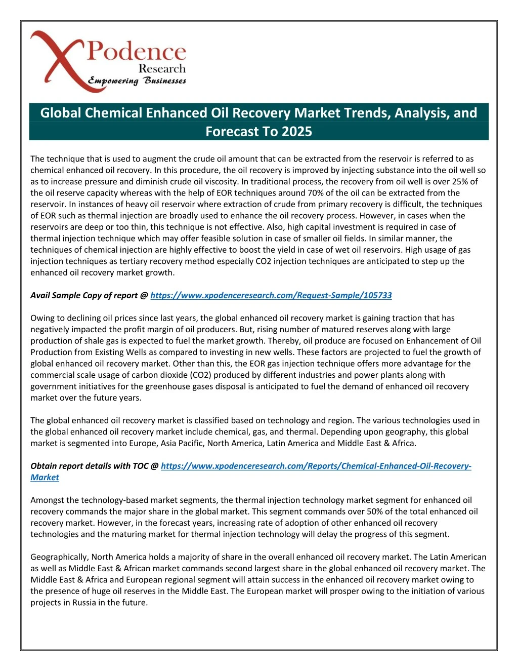 global chemical enhanced oil recovery market