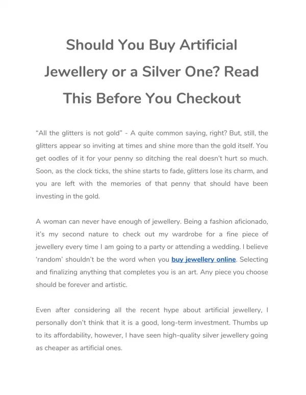 Should You Buy Artificial Jewellery or a Silver One