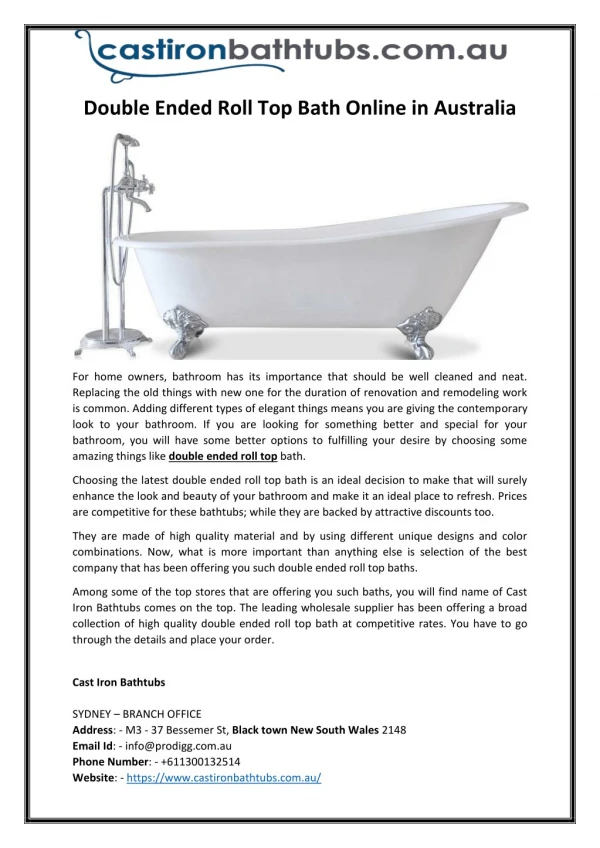 Double Ended Roll Top Bath Online in Australia