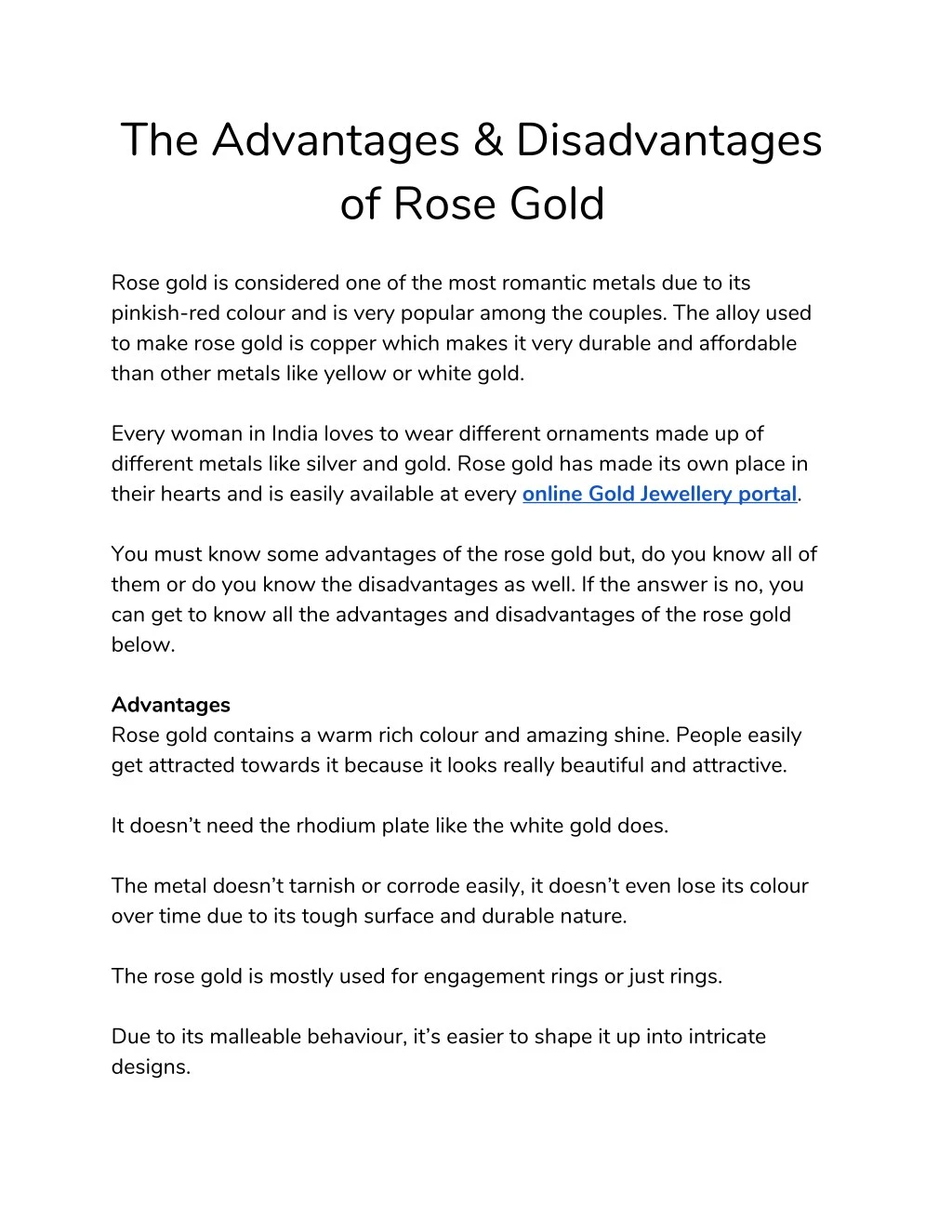 the advantages disadvantages of rose gold