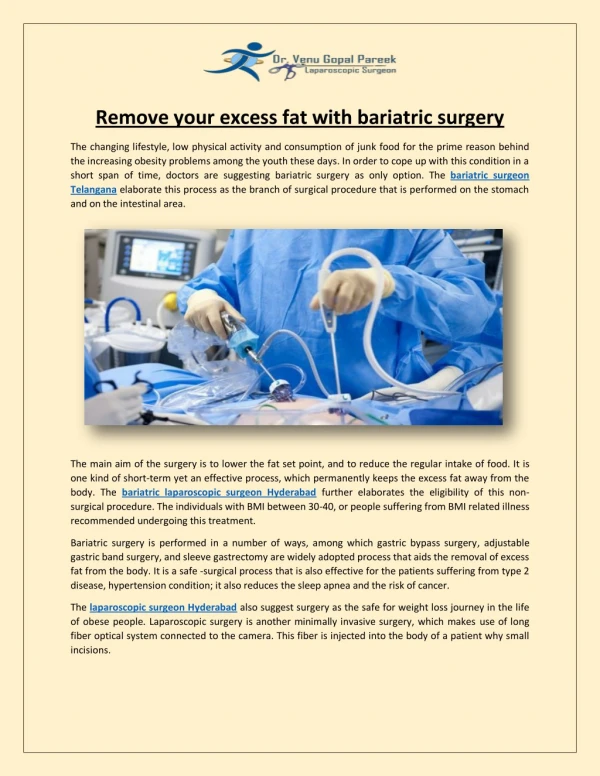 Remove your excess fat with bariatric surgery