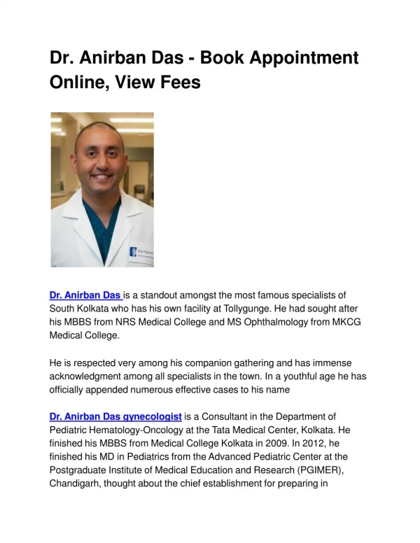 Dr. Anirban Das – Book Appointment Online, View Fees