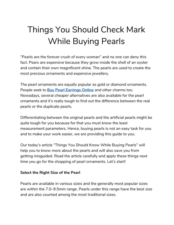 Things You Should Check Mark While Buying Pearls