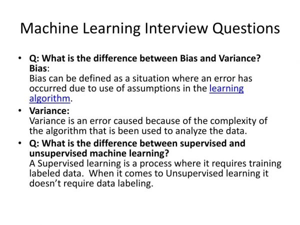 The Best Machine Learning Interview Questions 2018-Learn Now!