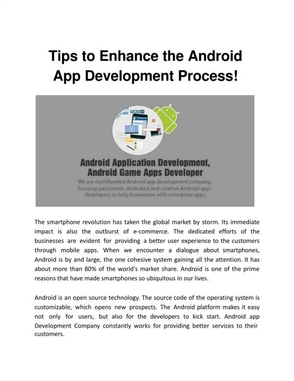 Tips to Enhance the Android App Development Process!