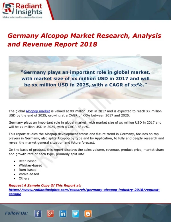 Germany Alcopop Market Research, Analysis and Revenue Report 2018