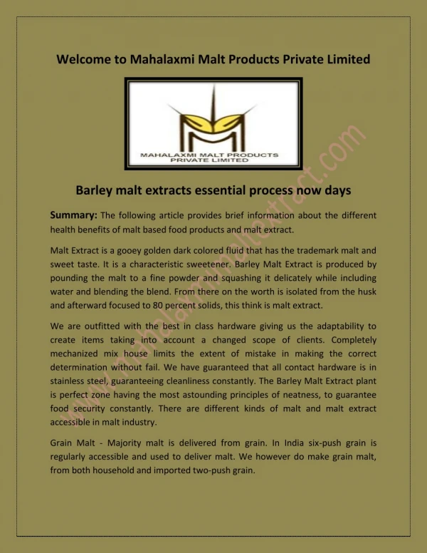 Malt Extract, Barley Malt Extract - Mahalaxmi Malt Products Private Limited