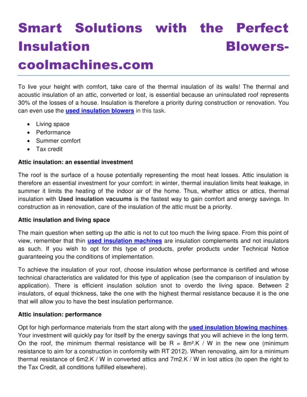 Smart Solutions with the Perfect Insulation Blowers coolmachines.com