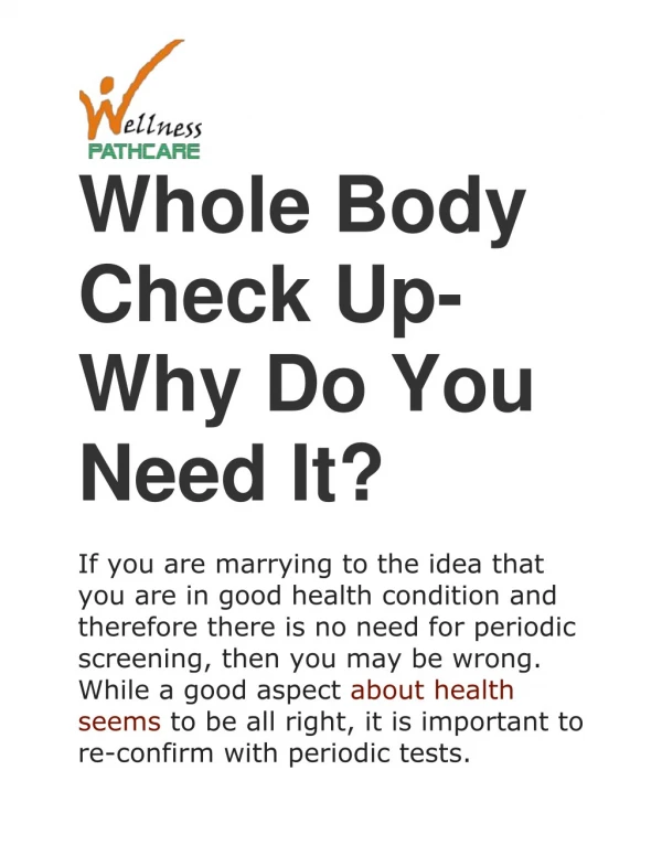 Whole Body Checkup Package in Delhi