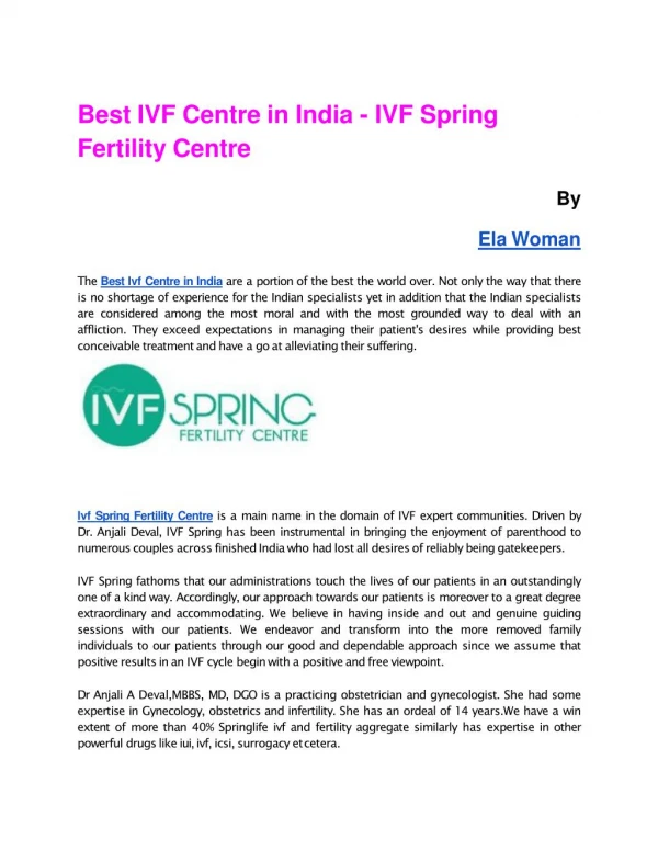 Best IVF Centre in India - IVF Spring Fertility Centre
