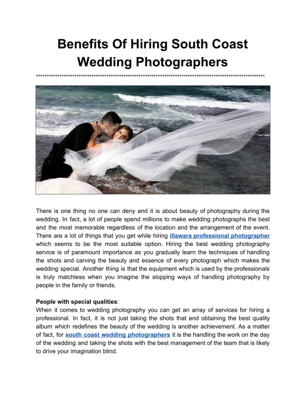 Benefits Of Hiring South Coast Wedding Photographers