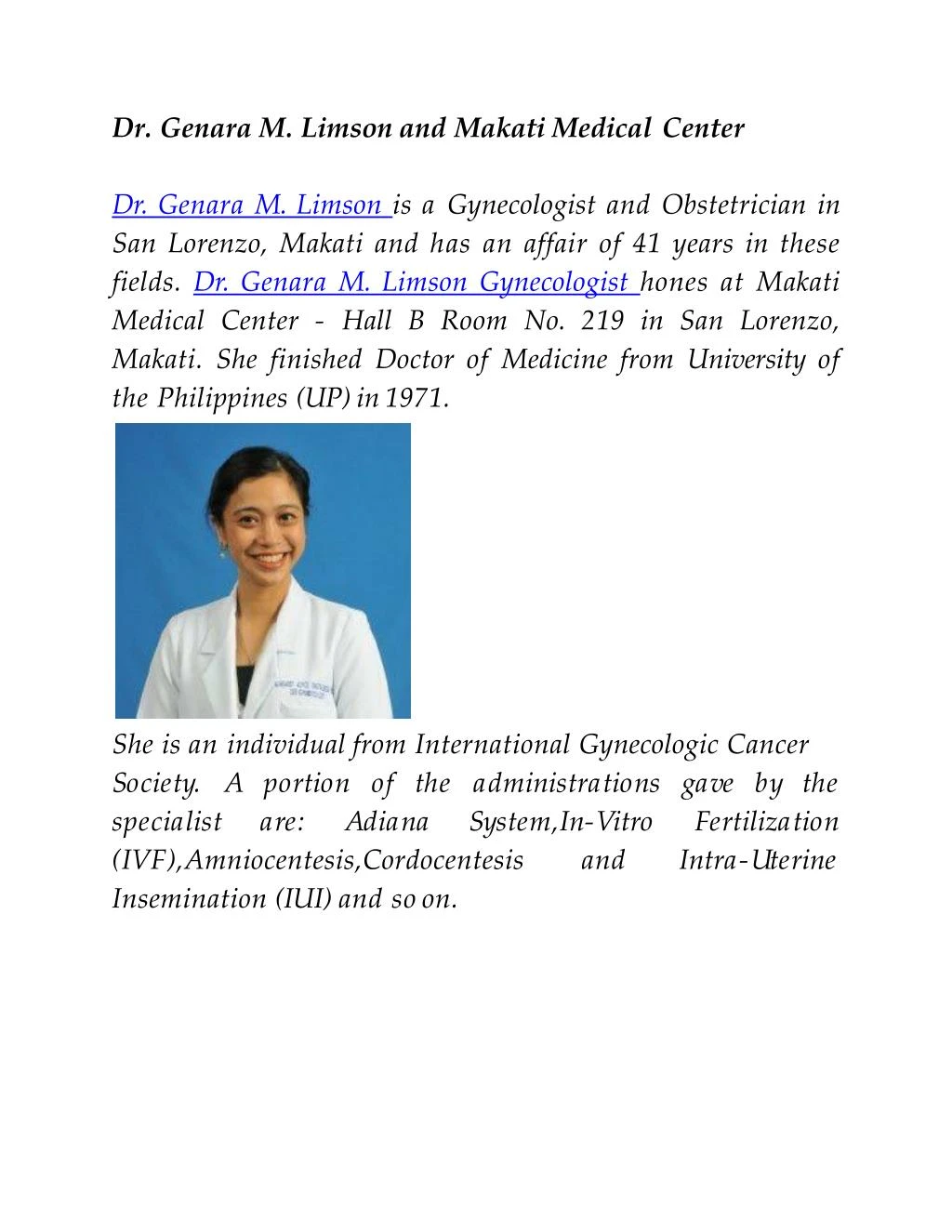 dr genara m limson and makati medical center