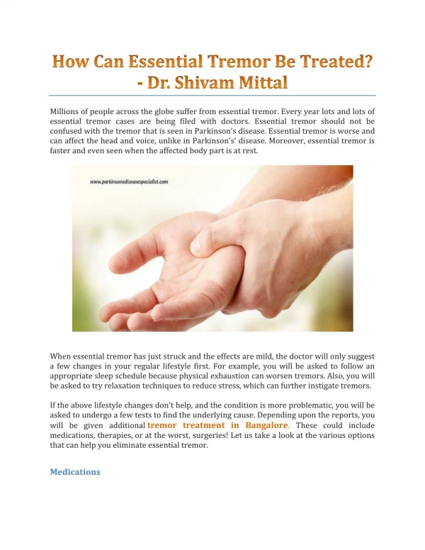How Can Essential Tremor Be Treated ? - Dr. Shivam Mittal
