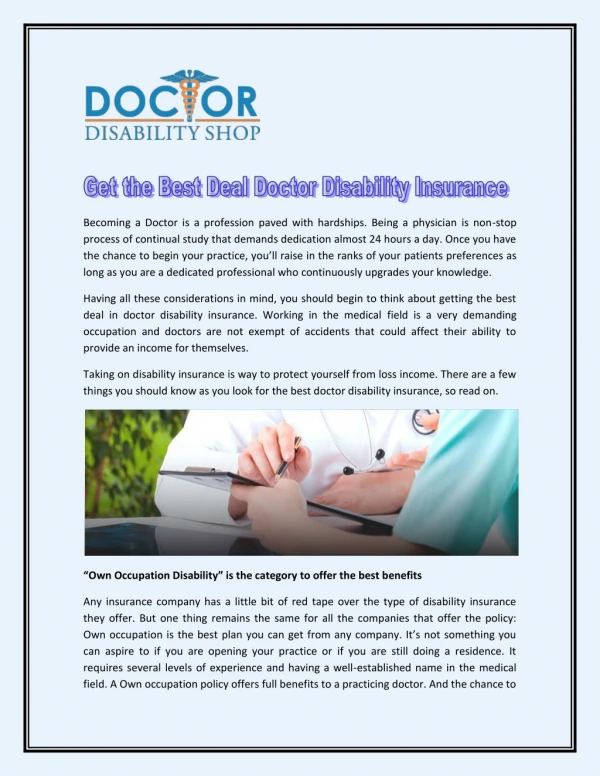 Get the Best Deal Doctor Disability Insurance