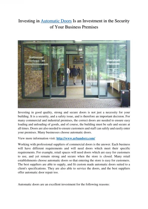 Investing in Automatic Doors Is an Investment in the Security of Your Business Premises