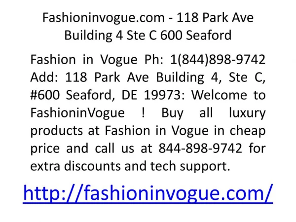 Fashioninvogue.com - 118 Park Ave Building 4, Ste C, 600 Seaford, DE 19973