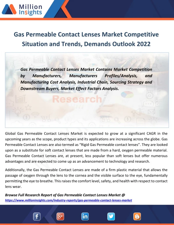 Gas Permeable Contact Lenses Market Capacity, Production, Gross Margin, Raw Materials 2022