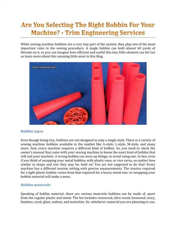 Are You Selecting The Right Bobbin For Your Machine? - Trim Engineering Services